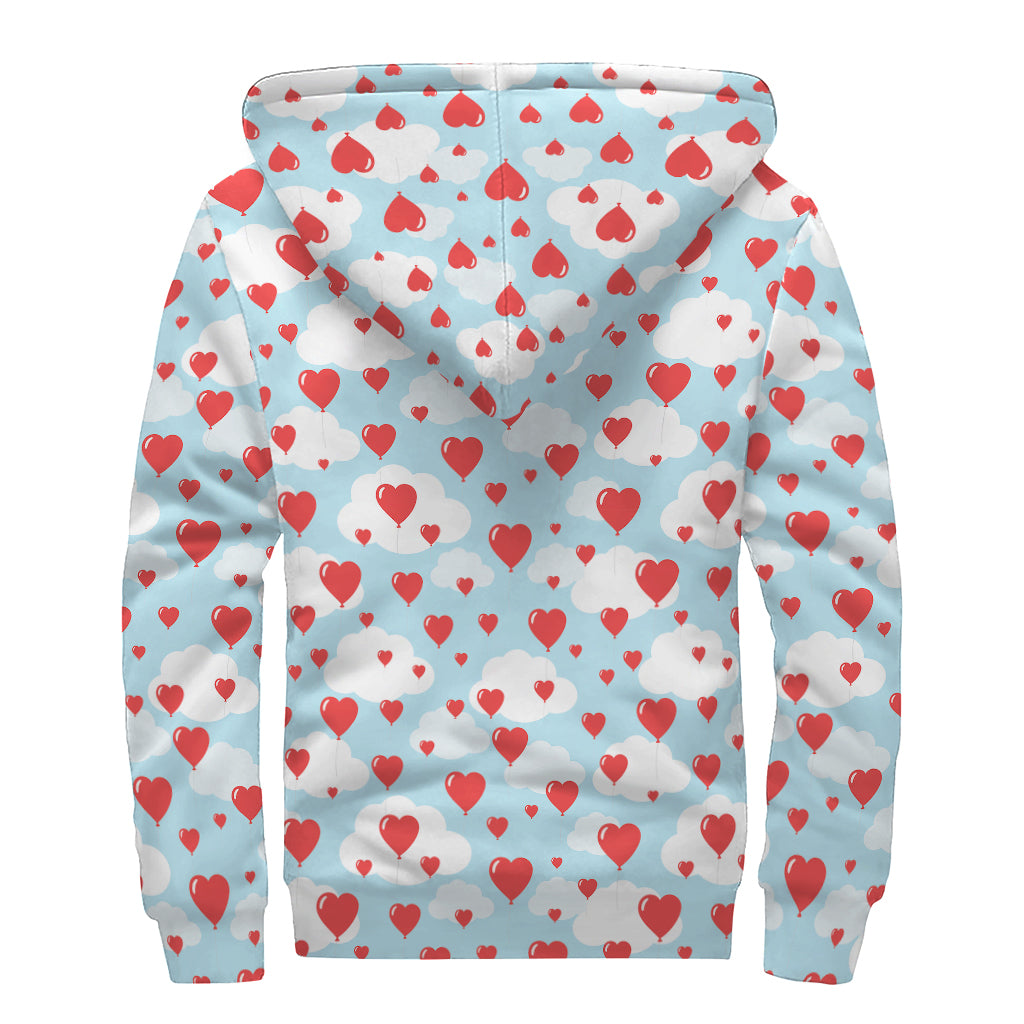 Red Heart Balloon Pattern Sherpa Lined Zip Up Hoodie for the Free Spirited Hippie - 2