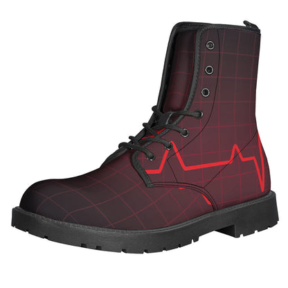 Groovy Red Heartbeat Print Leather Boots for Hippie Souls - 1