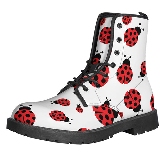 Groovy Red Ladybug Pattern Leather Lightweight Boots for Fashionable Hippies - 1