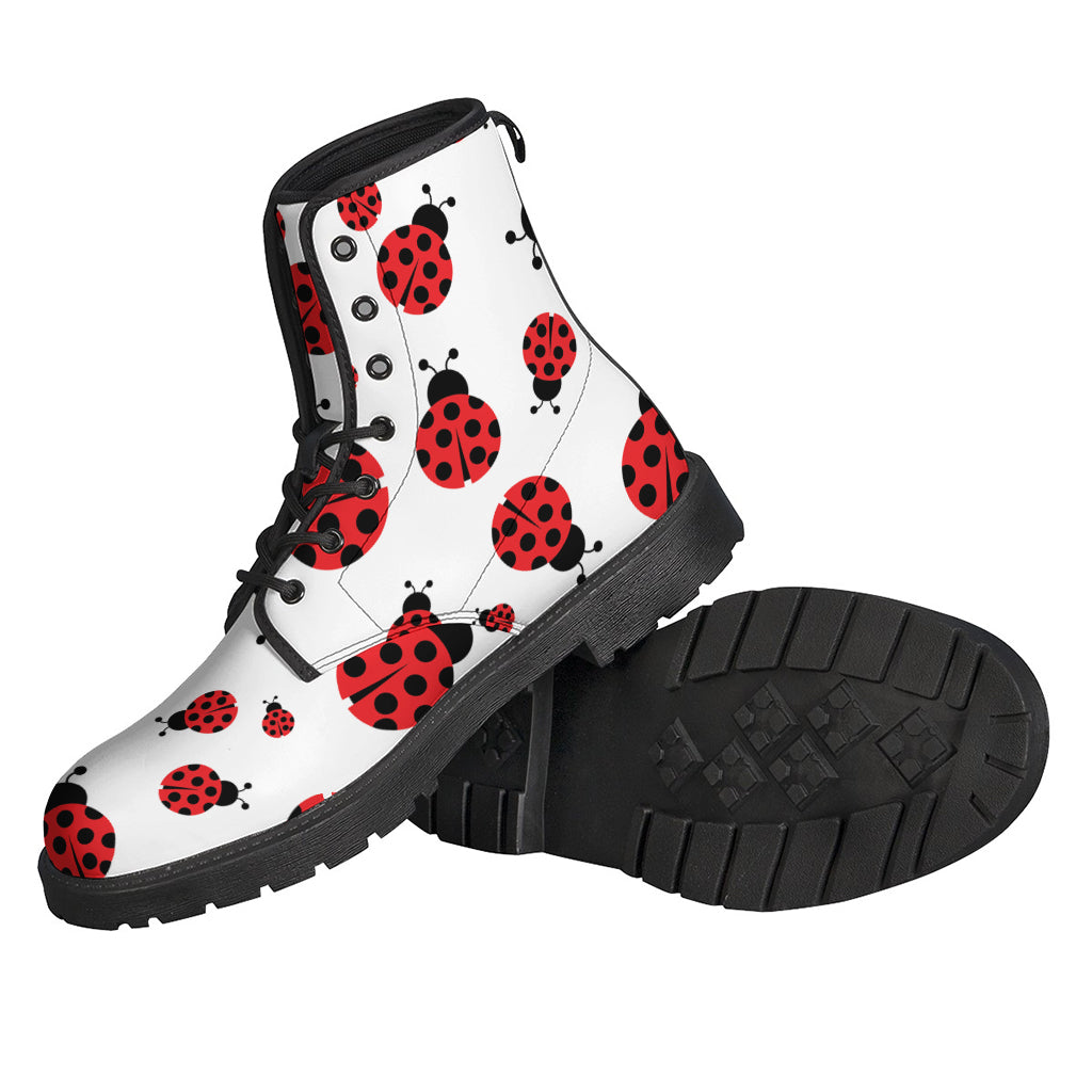 Groovy Red Ladybug Pattern Leather Lightweight Boots for Fashionable Hippies - 2