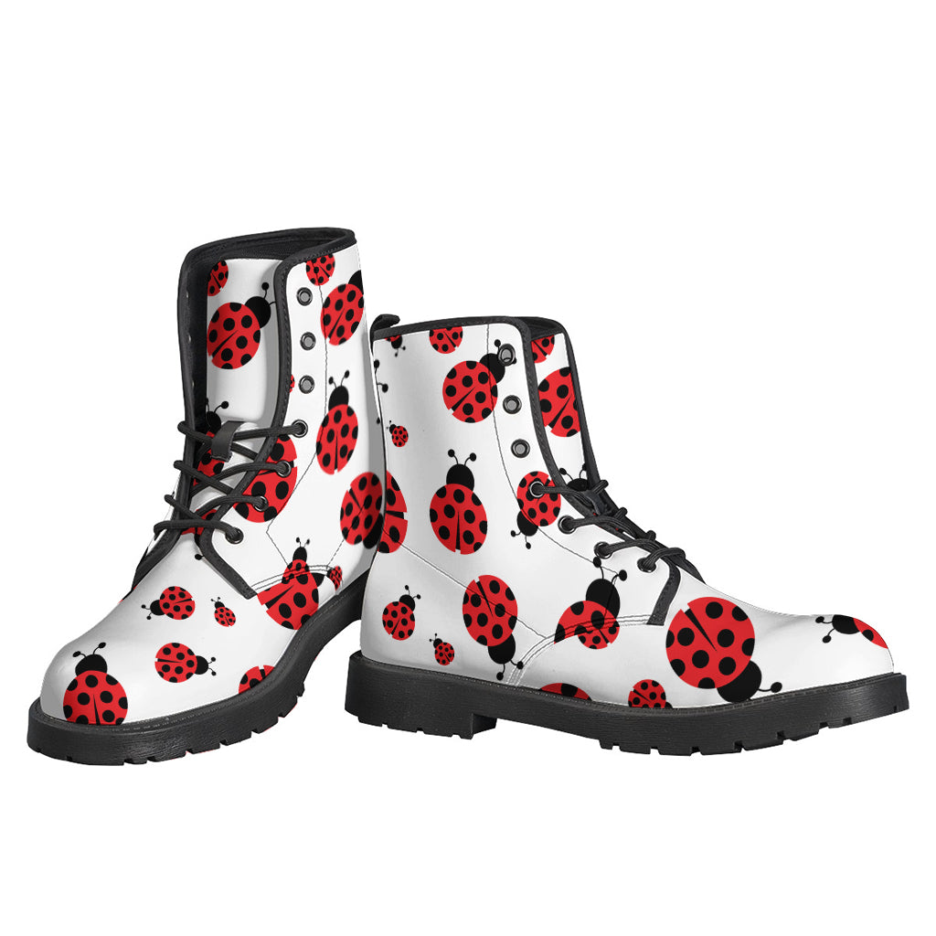 Groovy Red Ladybug Pattern Leather Lightweight Boots for Fashionable Hippies - 3