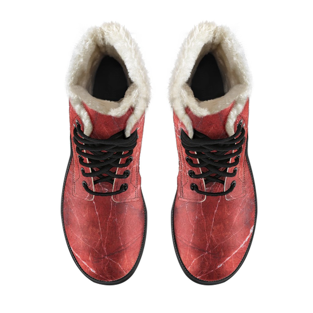 Groovy Vibes: Red Marble Print Faux Fur Leather Boots for Stylish Hippies - 4