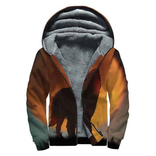 Red Moon Howling Wolf Sherpa-Lined Zip Up Hoodie for the Free-Spirited Hippie - 1