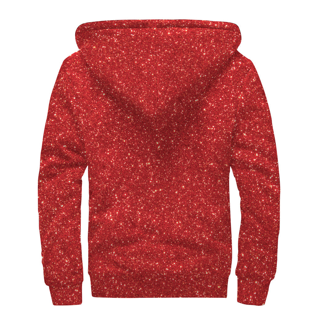 Red Glitter Print Sherpa Lined Zip Up Hoodie for Groovy Hippies - 2