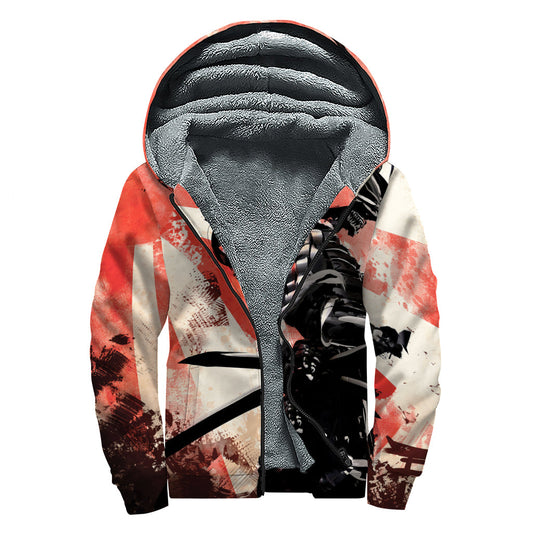 Red Rising Sun Samurai Sherpa Lined Hoodie: Embrace Your Inner Hippie - 1