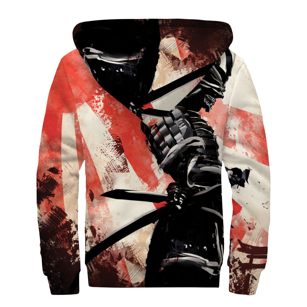 Red Rising Sun Samurai Sherpa Lined Hoodie: Embrace Your Inner Hippie - 2