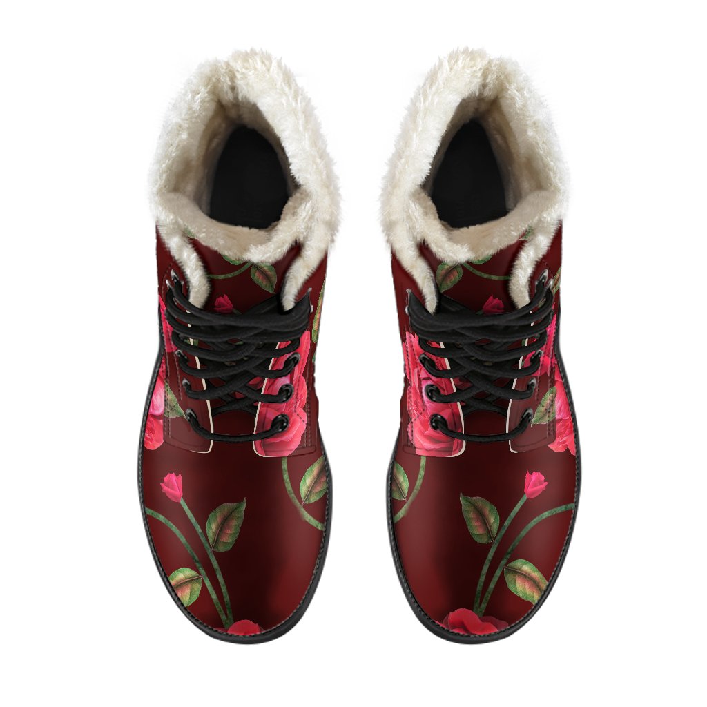 Red Rose Floral Faux Fur Leather Boots: Embrace Your Inner Hippie - 4