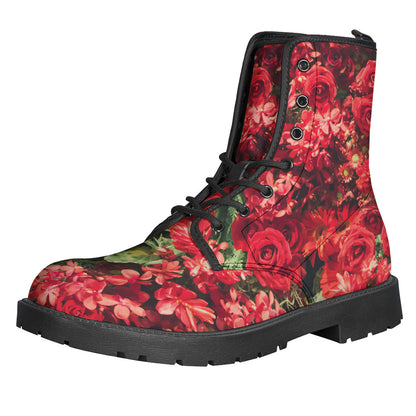 Red Rose Flower Power Leather Boots for Boho Hippies - 1