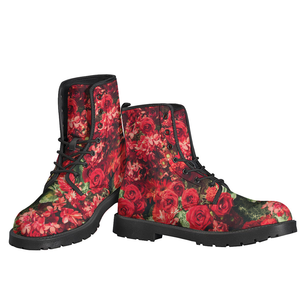 Red Rose Flower Power Leather Boots for Boho Hippies - 3