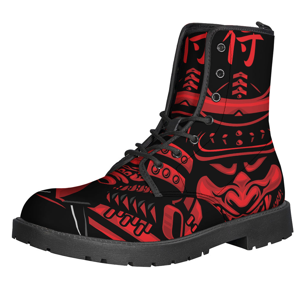 Red Samurai Mask Leather Lightweight Boots for Free-Spirited Hippies - 1