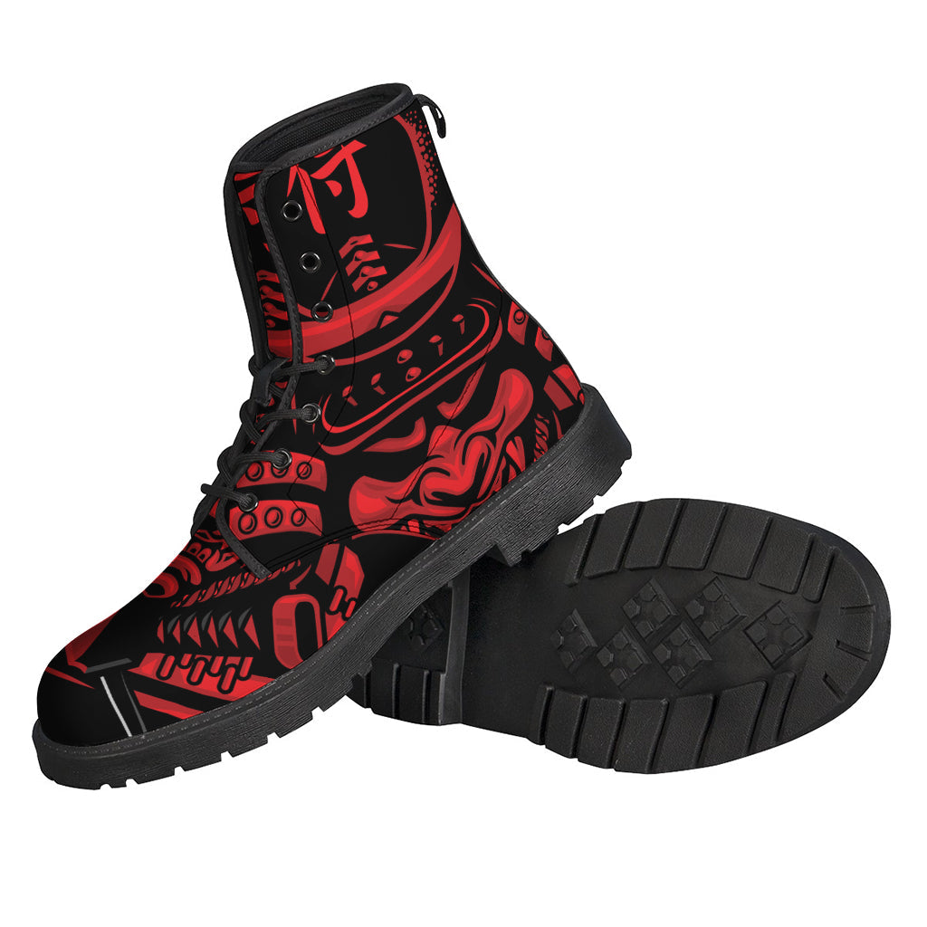 Red Samurai Mask Leather Lightweight Boots for Free-Spirited Hippies - 2