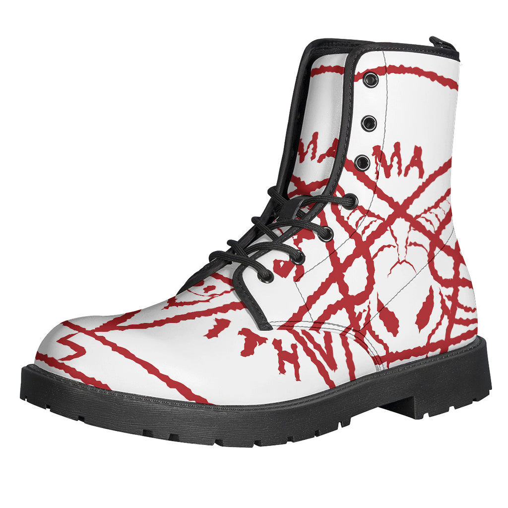 Groovy Leather Lightweight Boots with Satanic Pentagram Print for Hippies - 1