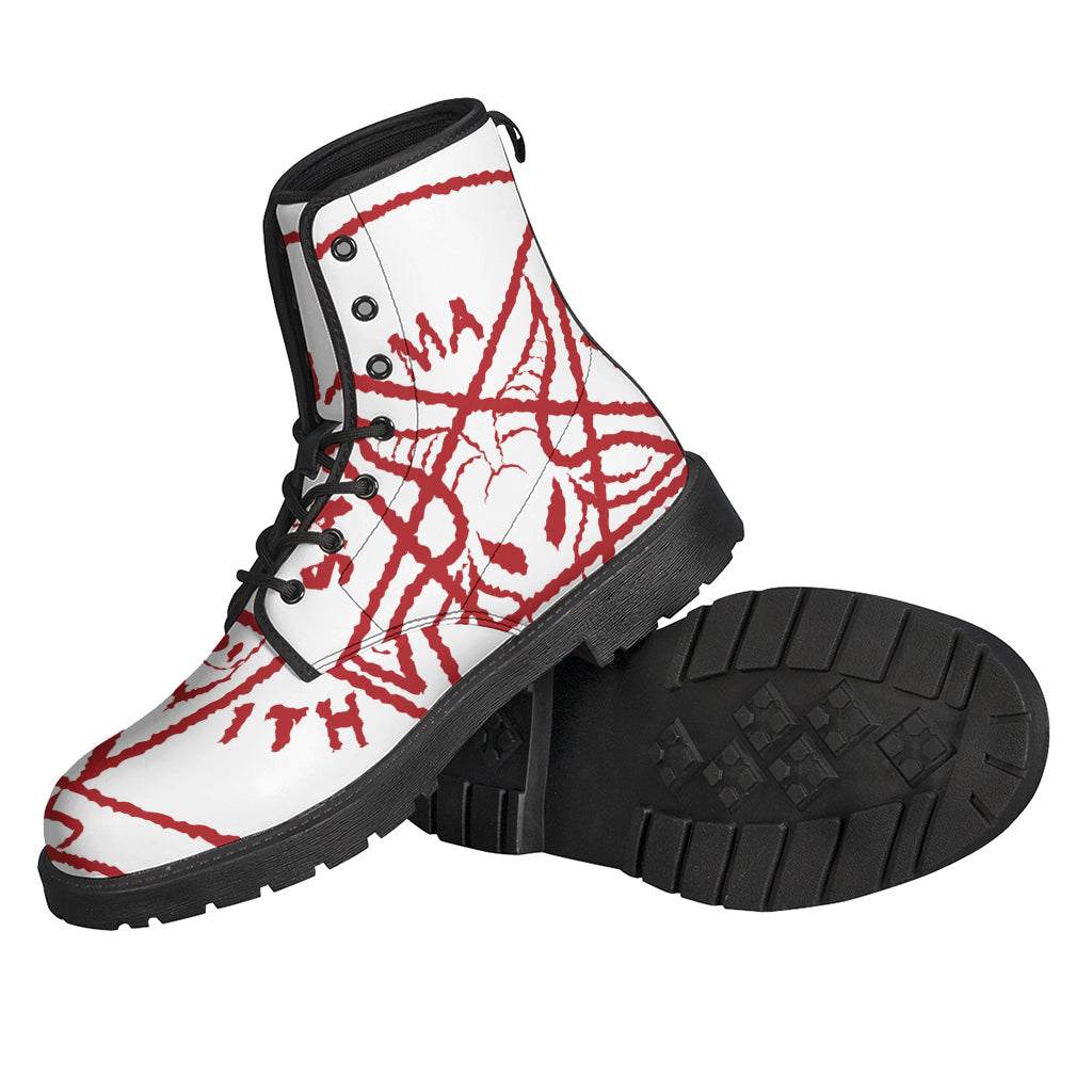 Groovy Leather Lightweight Boots with Satanic Pentagram Print for Hippies - 2