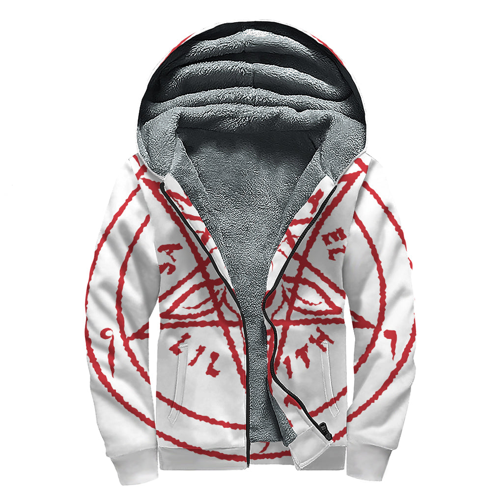 Red Satanic Pentagram Sherpa Heaven Zip Up Hoodie - 1