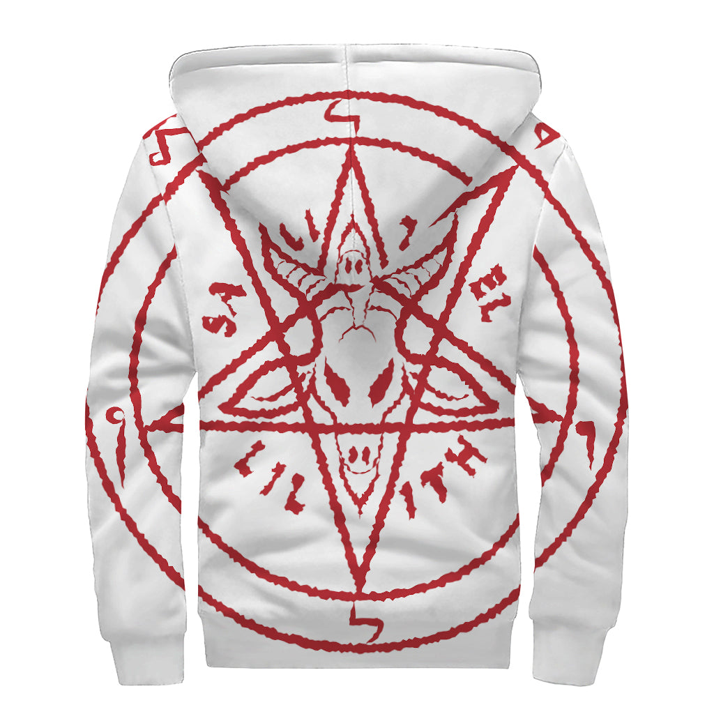 Red Satanic Pentagram Sherpa Heaven Zip Up Hoodie - 2