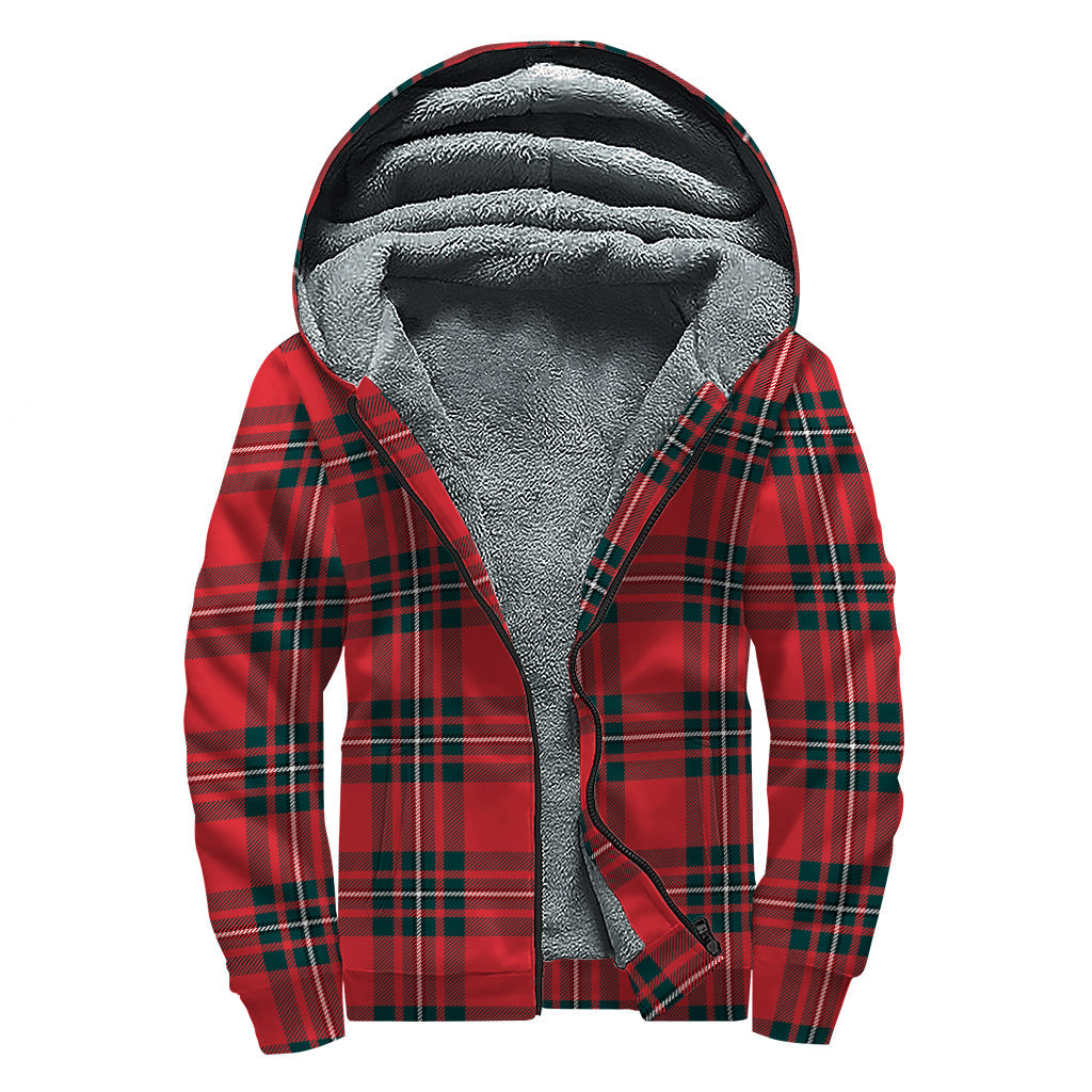 Red Scottish Tartan Sherpa: Cozy Hippie Zip Up Hoodie - 1