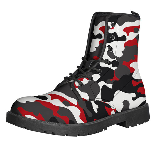 Red Snow Camouflage Print Leather Lightweight Boots for the Hippest Hippies - 1