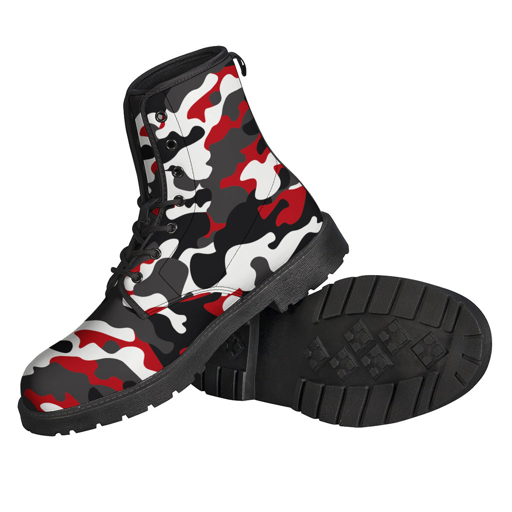 Red Snow Camouflage Print Leather Lightweight Boots for the Hippest Hippies - 2