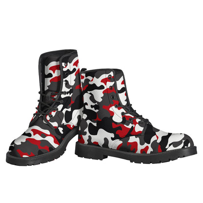 Red Snow Camouflage Print Leather Lightweight Boots for the Hippest Hippies - 3