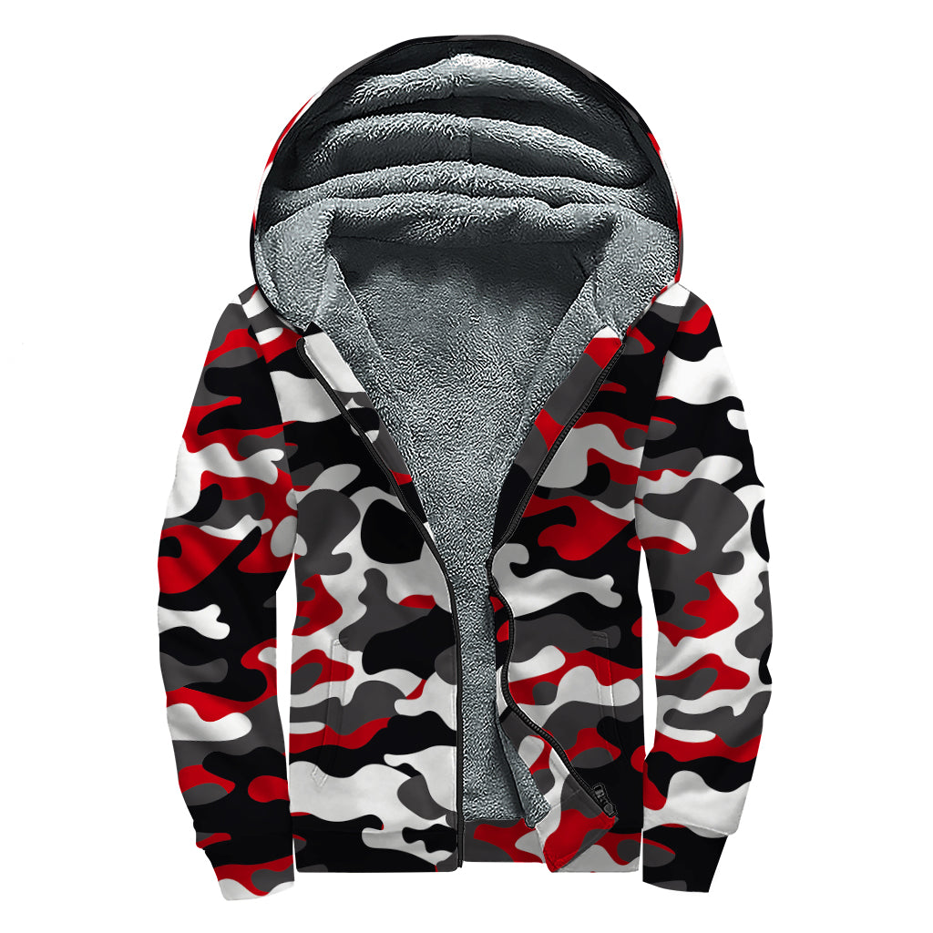 Red Snow Camouflage Dream: Sherpa Lined Zip Up Hoodie for Hipster Hippies - 1