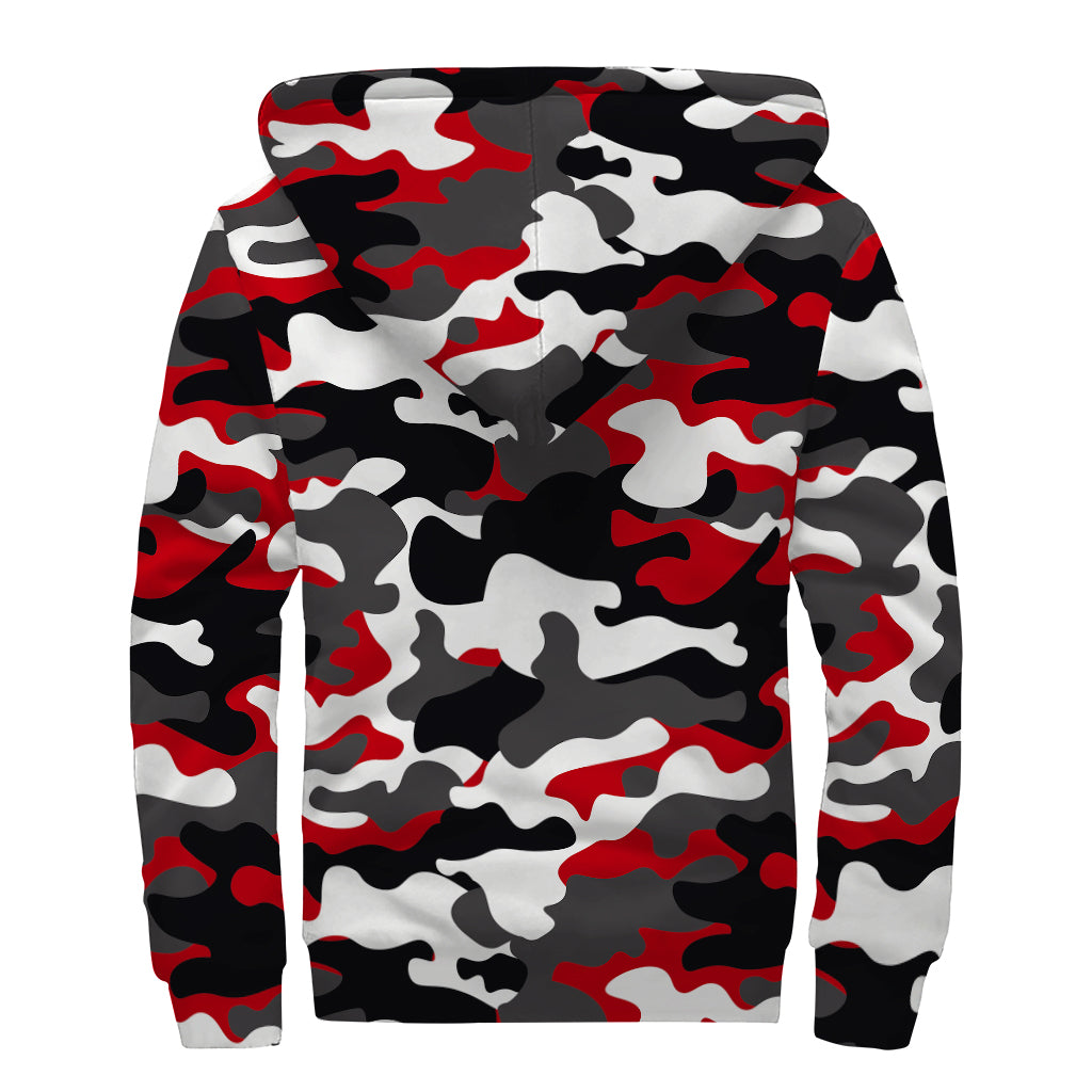 Red Snow Camouflage Dream: Sherpa Lined Zip Up Hoodie for Hipster Hippies - 2