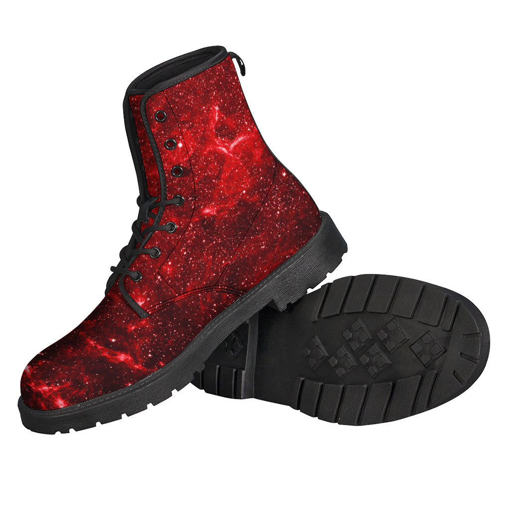 Red Stardust Universe: Galaxy Space Print Hippie Leather Lightweight Boots - 2