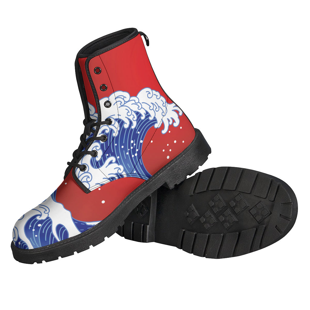 Red Sun Japanese Wave Print Leather Boots: The Perfect Hippie Footwear - 2