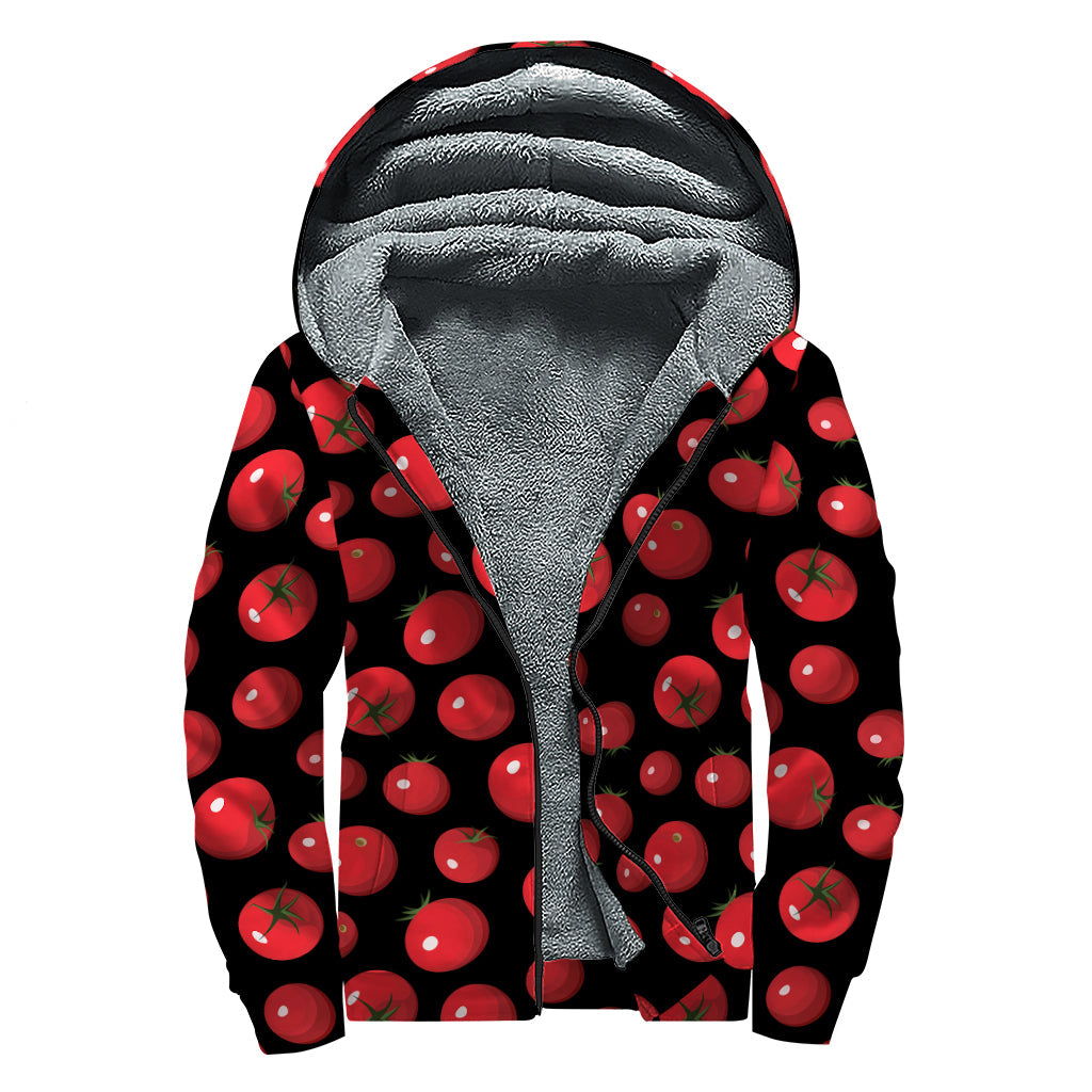 Red Tomato Pattern Print Sherpa Lined Hippie Zip Up Hoodie - 1