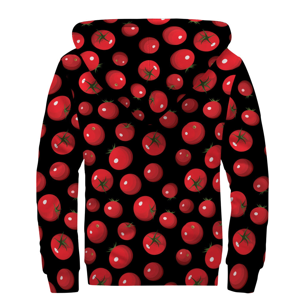 Red Tomato Pattern Print Sherpa Lined Hippie Zip Up Hoodie - 2