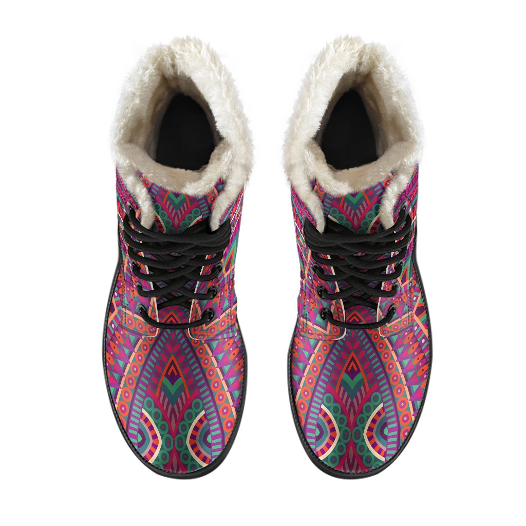 Red Tribal Mandala Faux Fur Leather Boots - Embrace Your Inner Hippie Style - 4