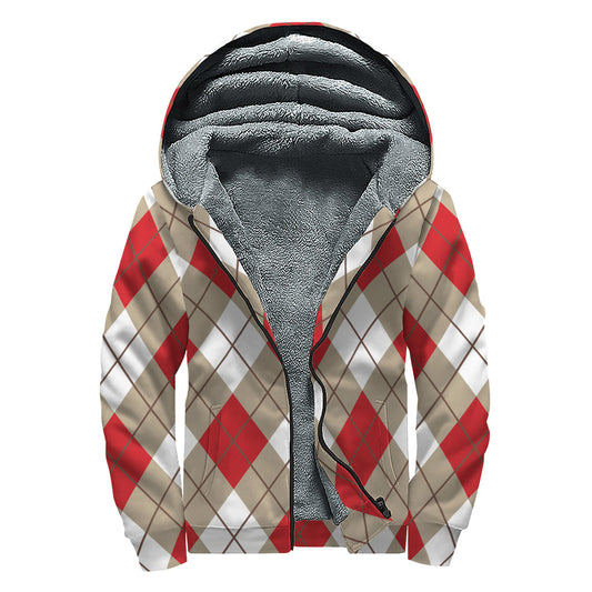 Groovy Argyle Bliss: Sherpa-Lined Zip Up Hoodie for Free-Spirited Hippies - 1