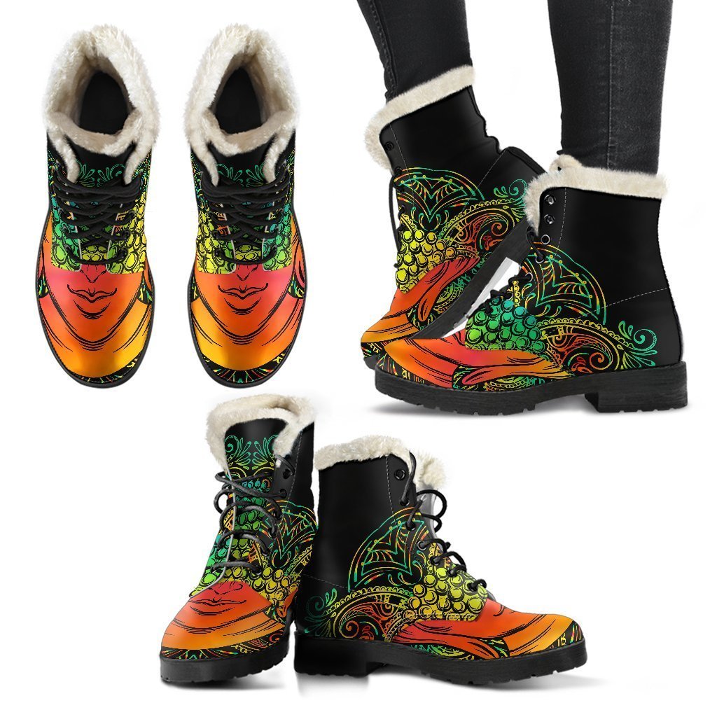 Groovy Reggae Buddha Faux Fur Leather Boots for Peace-Loving Hippies - 2