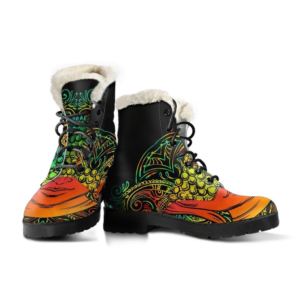 Groovy Reggae Buddha Faux Fur Leather Boots for Peace-Loving Hippies - 3