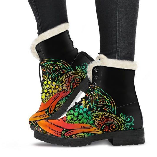 Groovy Reggae Buddha Faux Fur Leather Boots for Peace-Loving Hippies - 1