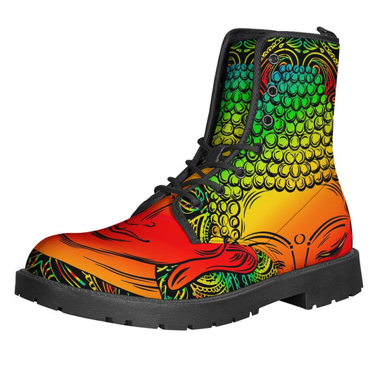 Reggae Buddha Print Lightweight Leather Boots for the Free-Spirited Hippie - 1