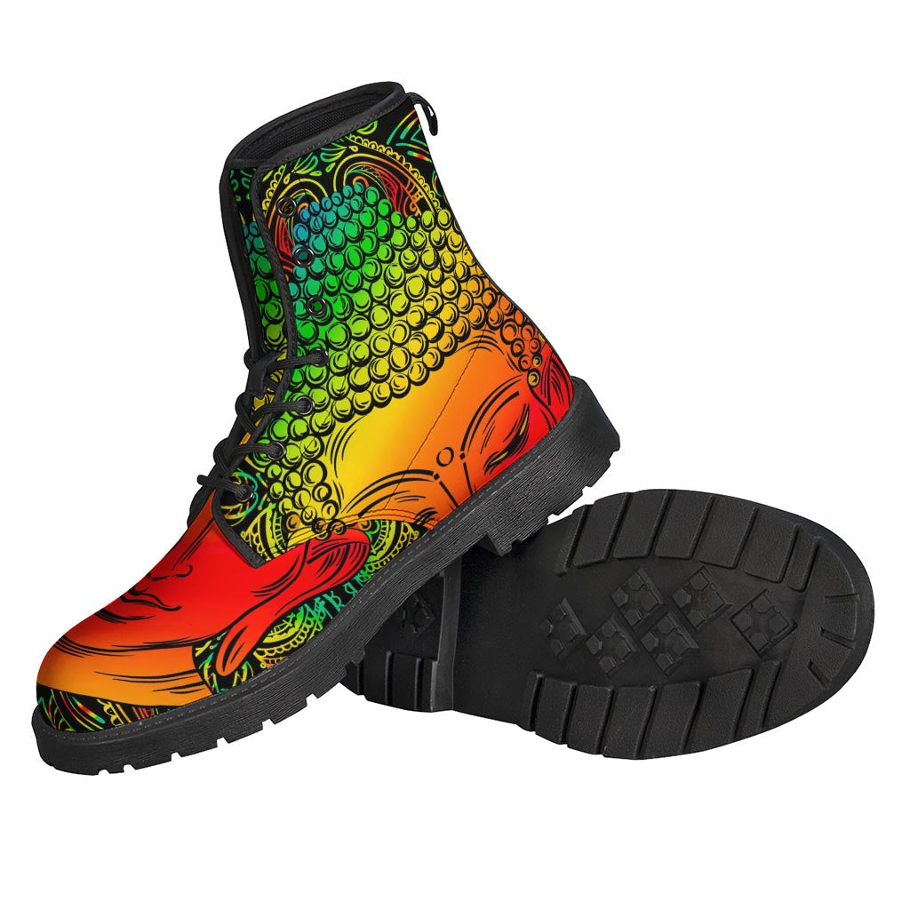 Reggae Buddha Print Lightweight Leather Boots for the Free-Spirited Hippie - 2