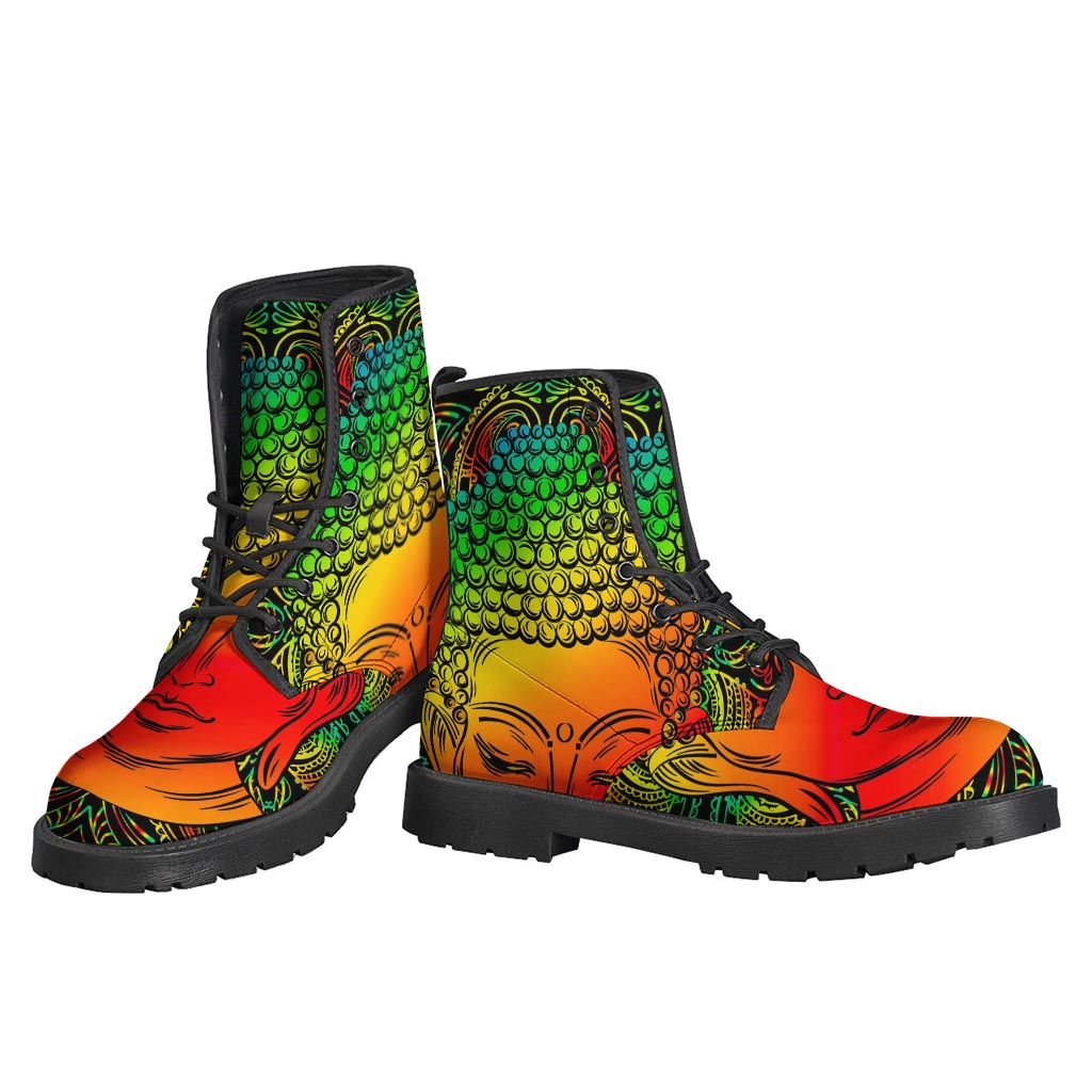 Reggae Buddha Print Lightweight Leather Boots for the Free-Spirited Hippie - 3