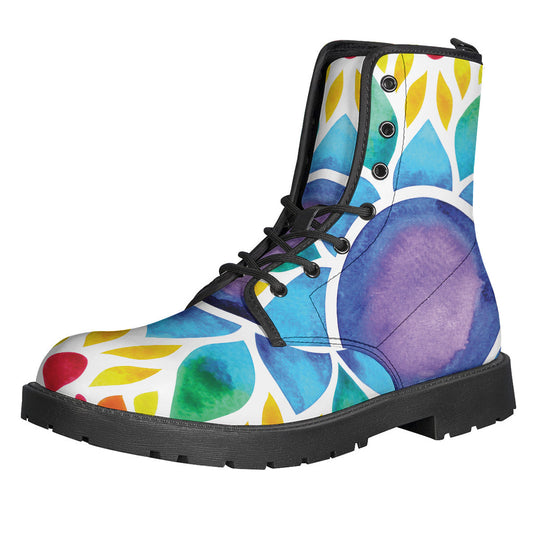 Reiki Chakra Flower Print Leather Boots for the Free Spirited Hippie Fashionista - 1