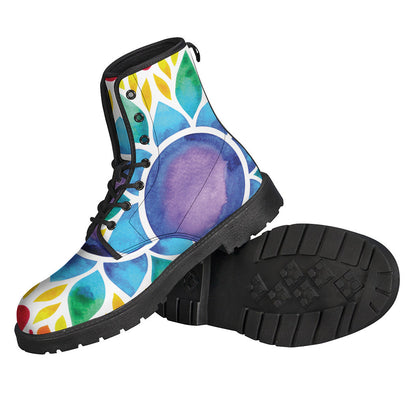 Reiki Chakra Flower Print Leather Boots for the Free Spirited Hippie Fashionista - 2