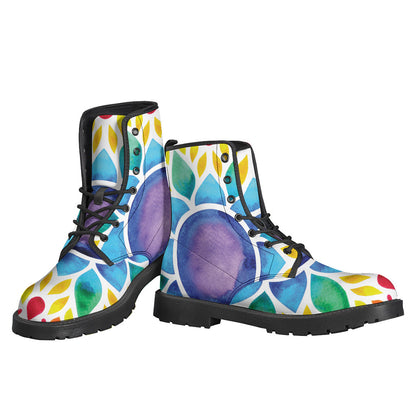 Reiki Chakra Flower Print Leather Boots for the Free Spirited Hippie Fashionista - 3