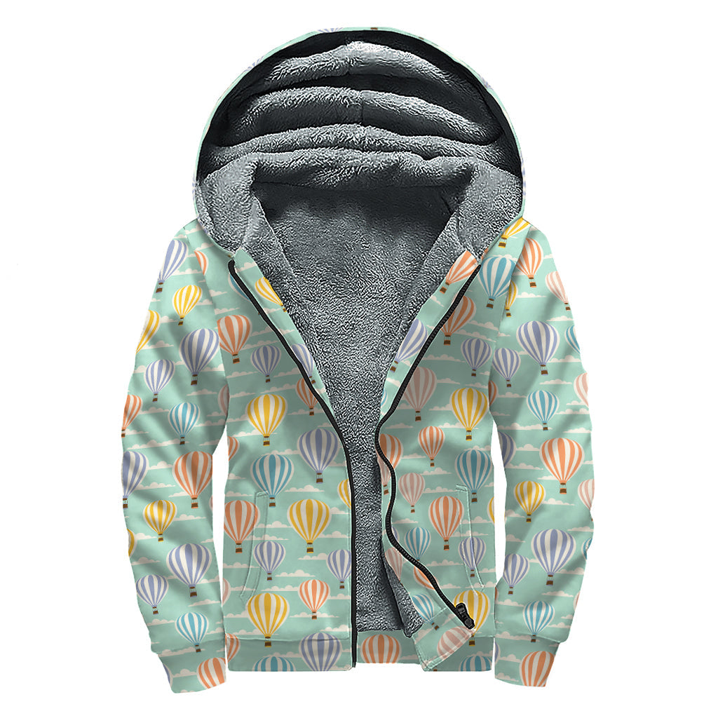 Retro Air Balloon Pattern Sherpa Lined Zip Up Hoodie: Embracing the Hippie Style - 1