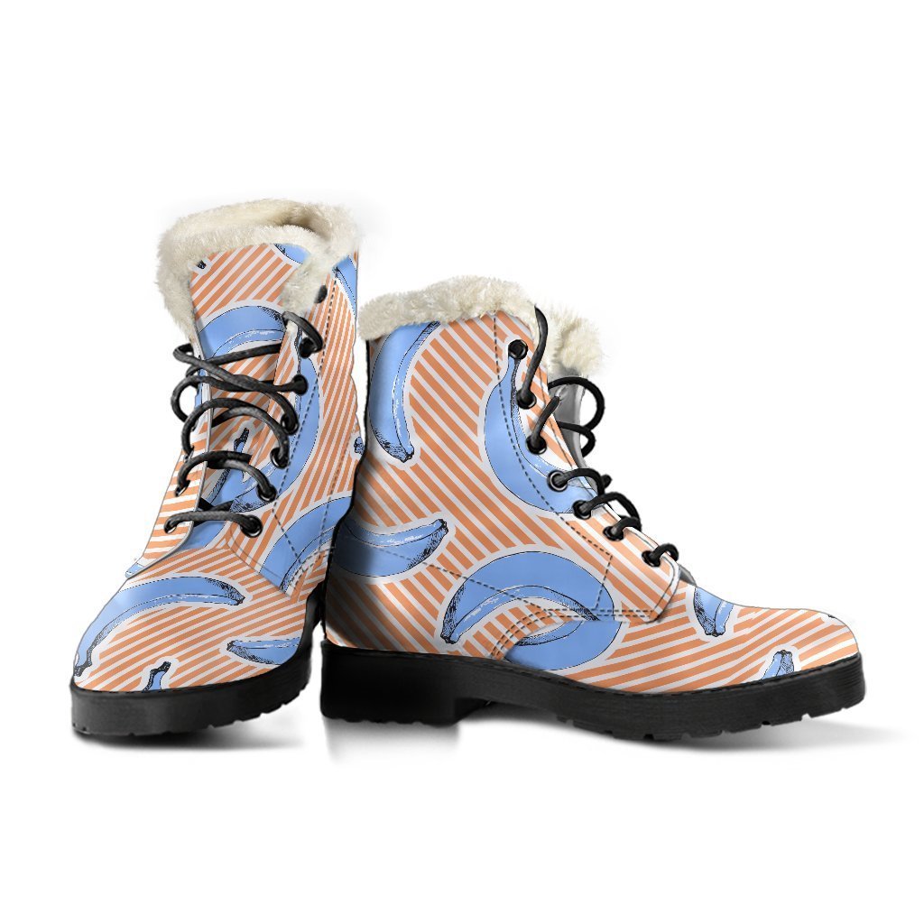 Groovy Retro Blue Banana Faux Fur Leather Boots for the Peace-Loving Hippie Soul - 3