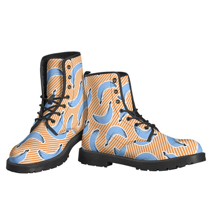 Groovy Blue Banana Print Leather Boots for Spirited Hippies - 3