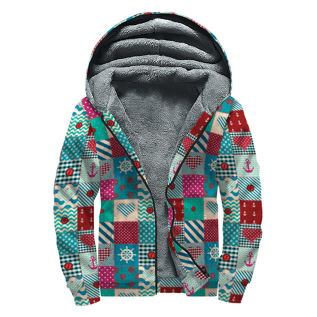 Groovy Patchwork Sherpa Zip-Up Hoodie for Free-Spirited Hippies - 1