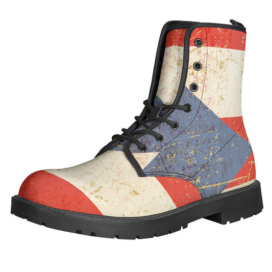 Retro Puerto Rican Flag Print Leather Boots for Stylish Hippies - 1