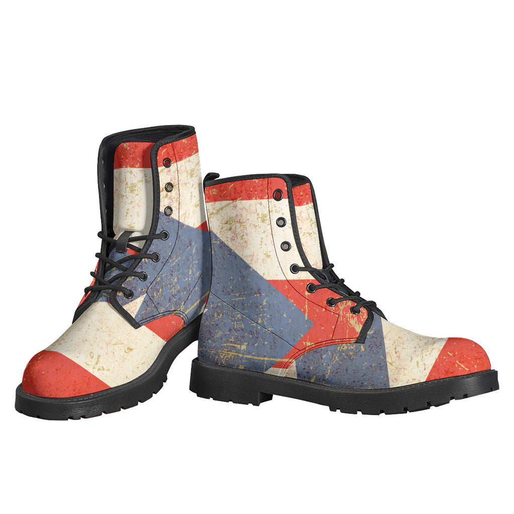 Retro Puerto Rican Flag Print Leather Boots for Stylish Hippies - 3