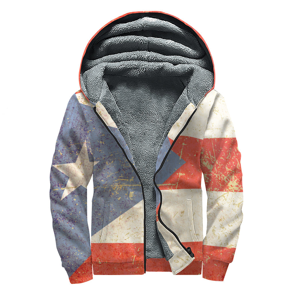 Boho Vibes: Retro Puerto Rican Flag Sherpa Lined Hoodie for Free Spirits - 1