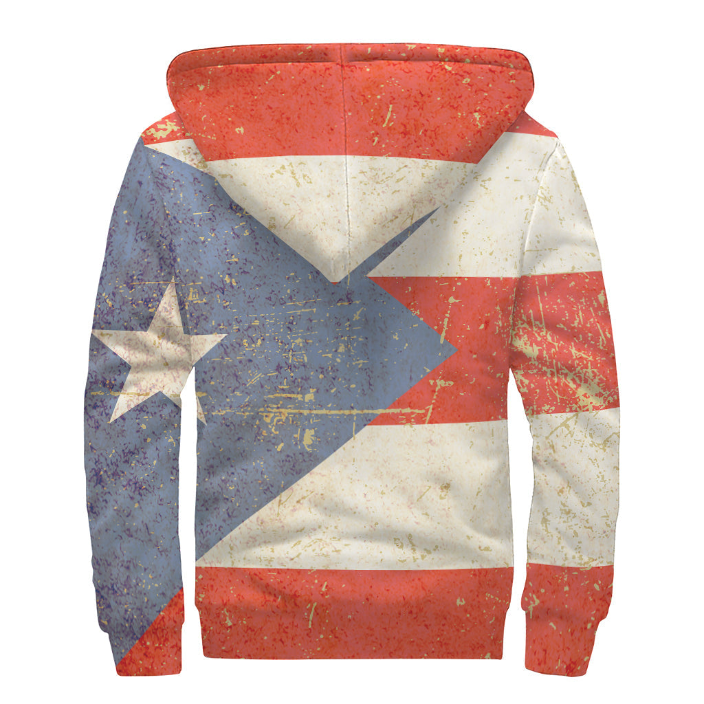 Boho Vibes: Retro Puerto Rican Flag Sherpa Lined Hoodie for Free Spirits - 2