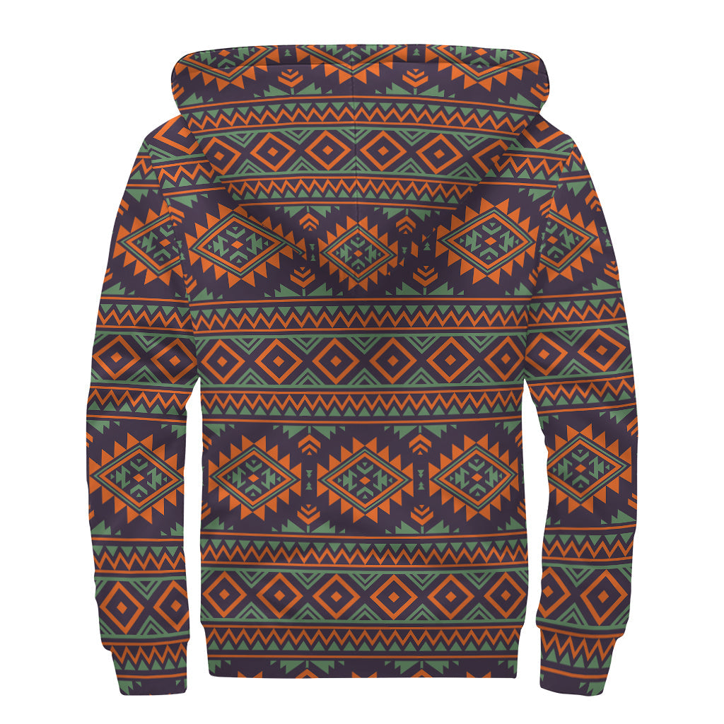 Boho Bliss: Sherpa Lined Zip Up Hoodie with Retro Tribal Navajo Print - 2