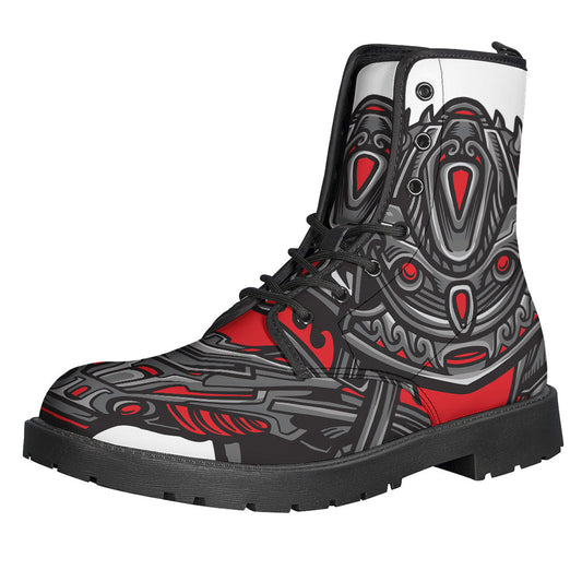 Robot Samurai Mask Print Leather Hippie Boots - 1